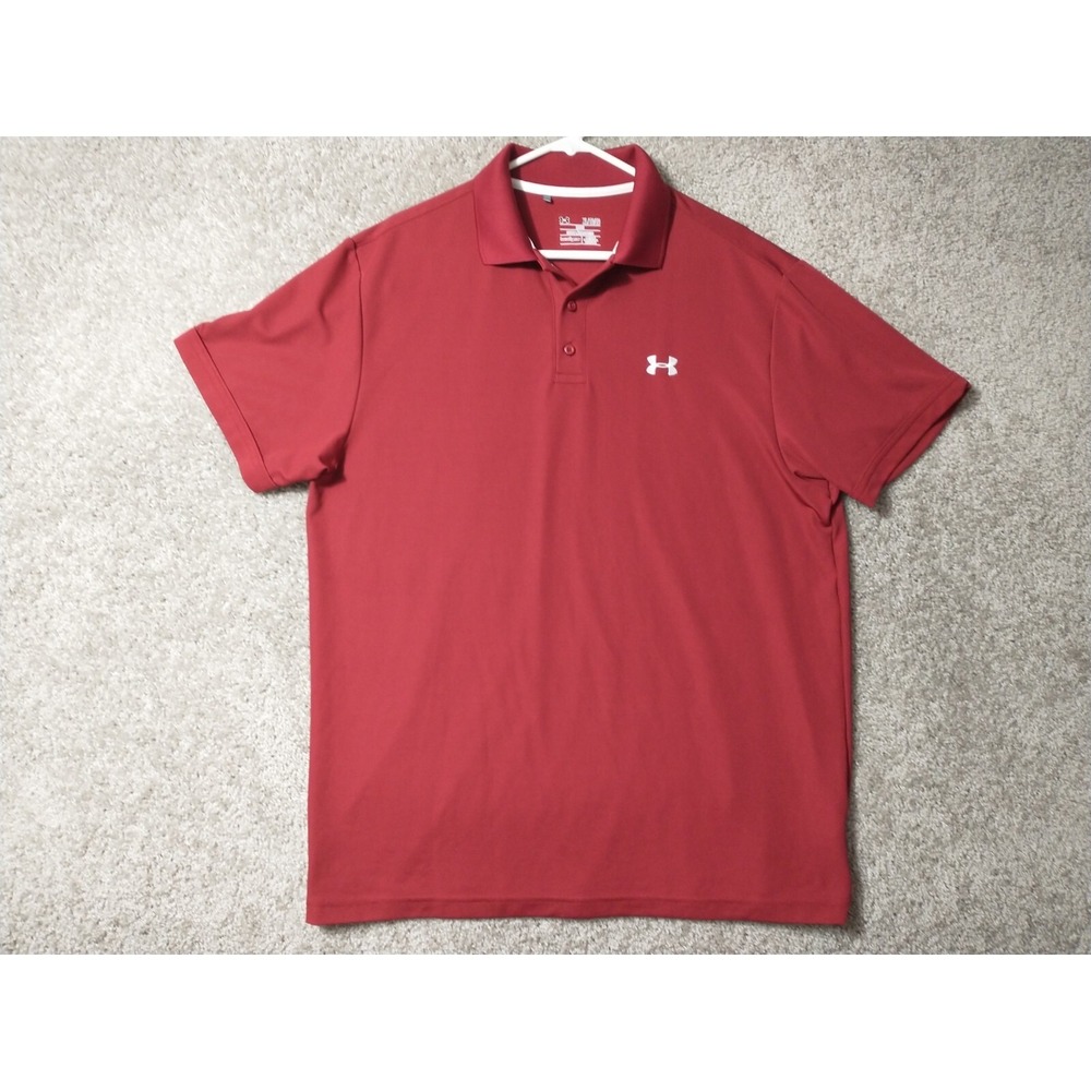 Under Armour Polo Shirt Mens Extra Large Red Heatgear Golf Golfer Casual Adult